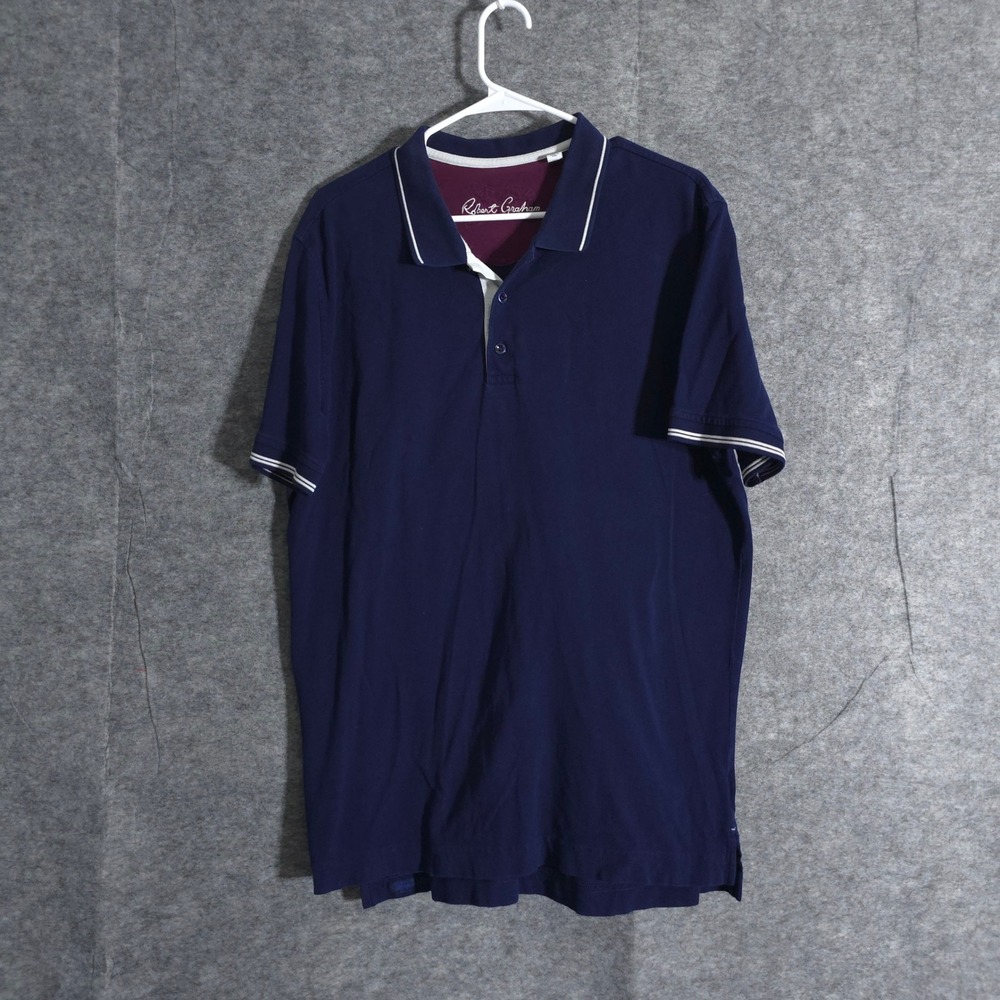 Robert‎ Graham Polo Shirt Mens Classic Fit Blue Navy Solid Casual XL Logo Sports